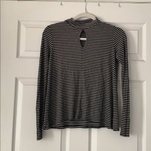 Striped mock neck top